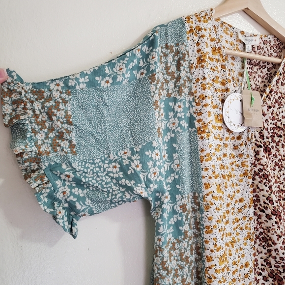 LAST ONE! NEW Umgee Plus Mixed Floral Print Ruffle Dress Pockets - Picture 10 of 12